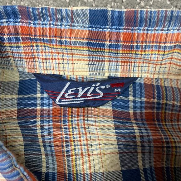 Vintage 80s Levi's Shirt Men's Medium Plaid Check Button Up Down Front Made USA - Picture 6 of 14